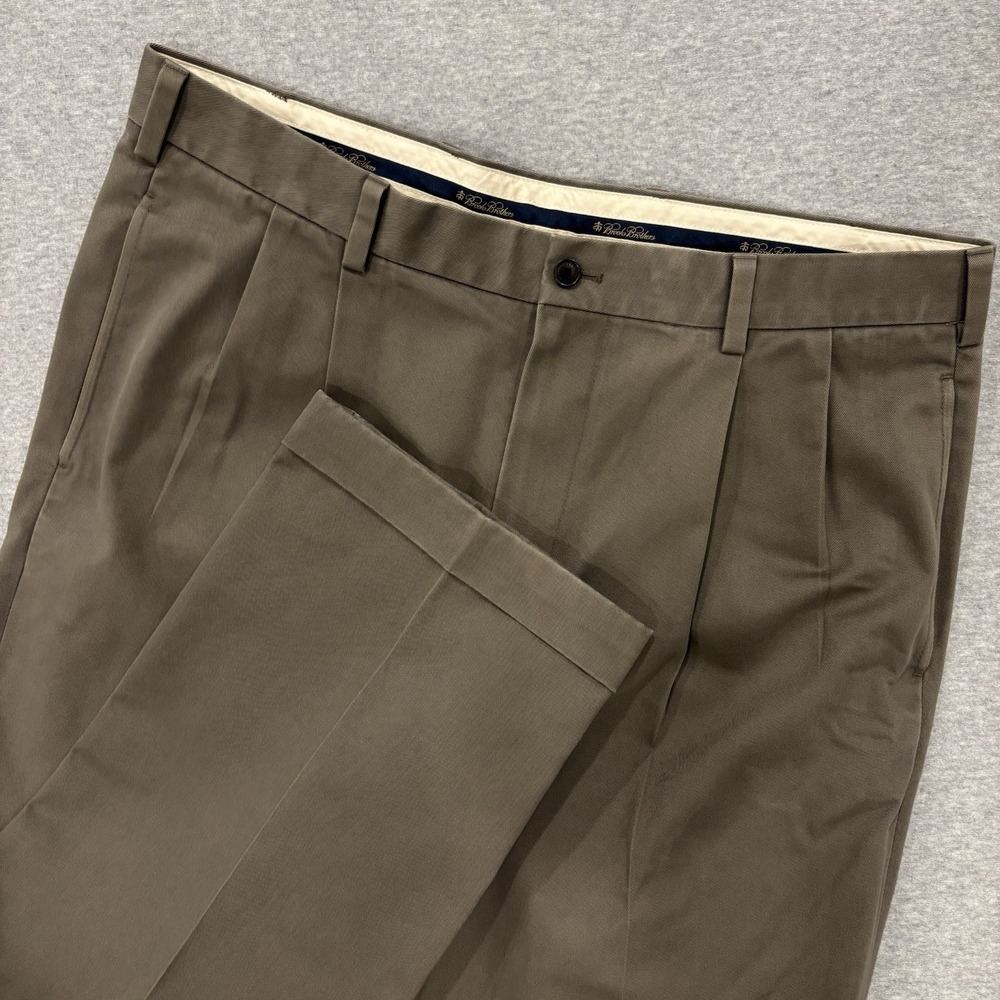 Brooks Brothers Advantage Chino Elliot Pleated Dress Pants Mens 36x30 Brown